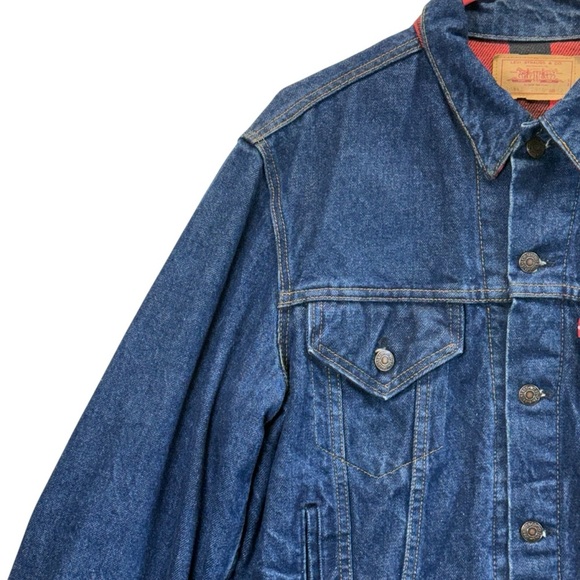 Levi's Vintage Red and Black Buffalo Plaid Trucker Denim Jacket. Size 42 - Picture 5 of 16